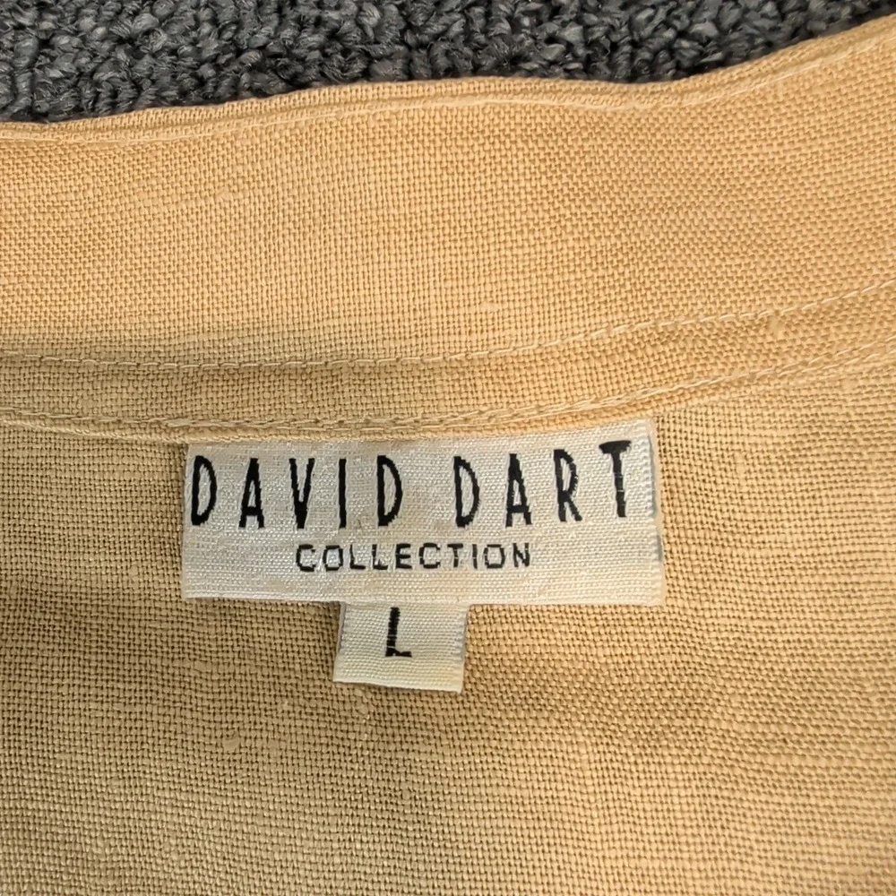 David‎ Dart Women VTG Linen Shirt L Yellow Short Sleeve Pocket Boho Made in USA